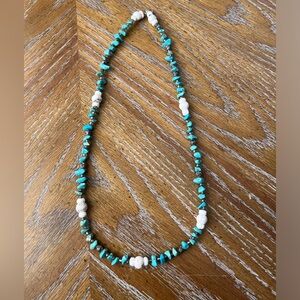 Real Turquoise, Marble, And Silver Necklace